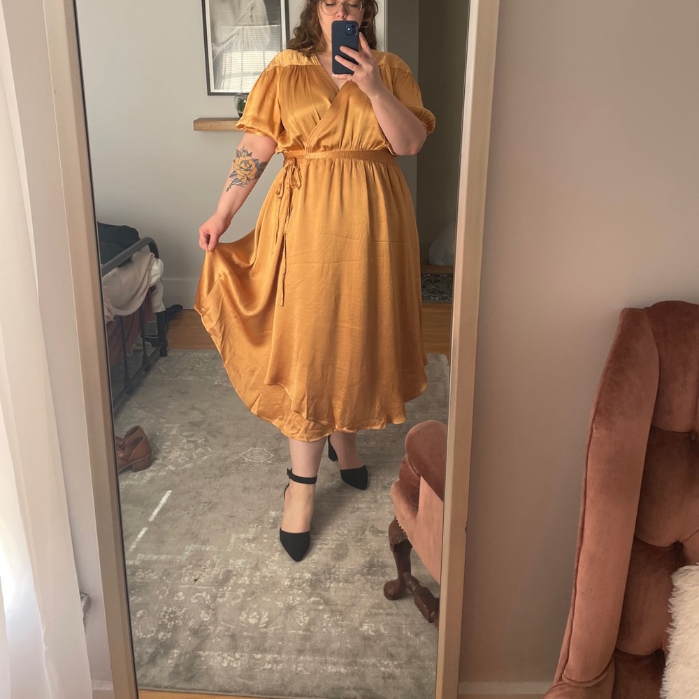 Anthropologie Gold true Wrap Dress